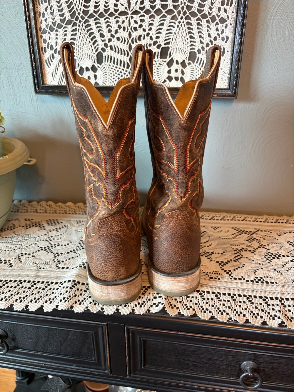 Ariat Brown Leather Western Cowboy Boots with Multicolor Stitching - Picture 5 of 7